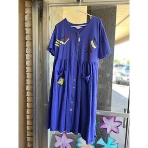 Vintage 1980's Sandra Daniels purple painted shirt dress size XL